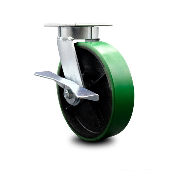 8 Inch Kingpinless Green Poly on Steel Wheel Swivel Caster with Brake SCC